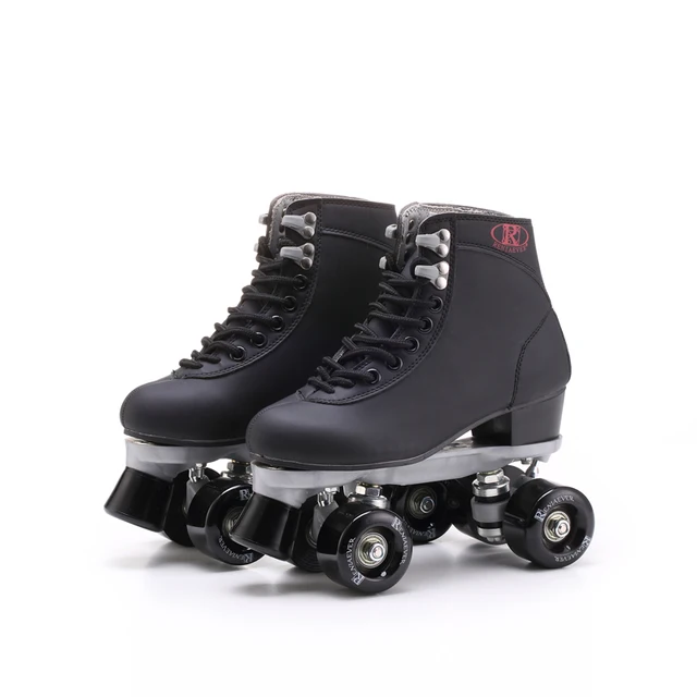 Cheap RENIAEVER Roller Skates Double Line Skates Black With Black Wheels Men Male Adult F1 Racing 4 Wheels Two line Roller Skate Shoes