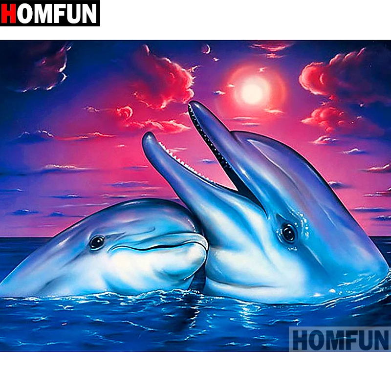 HOMFUN 5D DIY алмазная живопись полная квадратная/круглая дрель "Животный Дельфин" 3D вышивка крестиком подарок домашний декор A02608