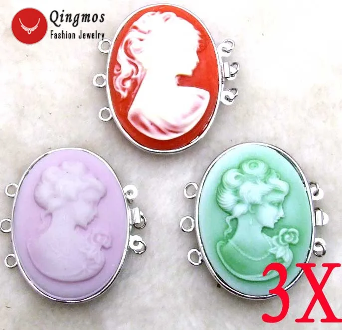 

Qingmos 3X Oval 30*40mm Cameo Beauty Head Design Clasp 3 Strands Craft Clasp Accessories for Jewelry Making Necklace gp137