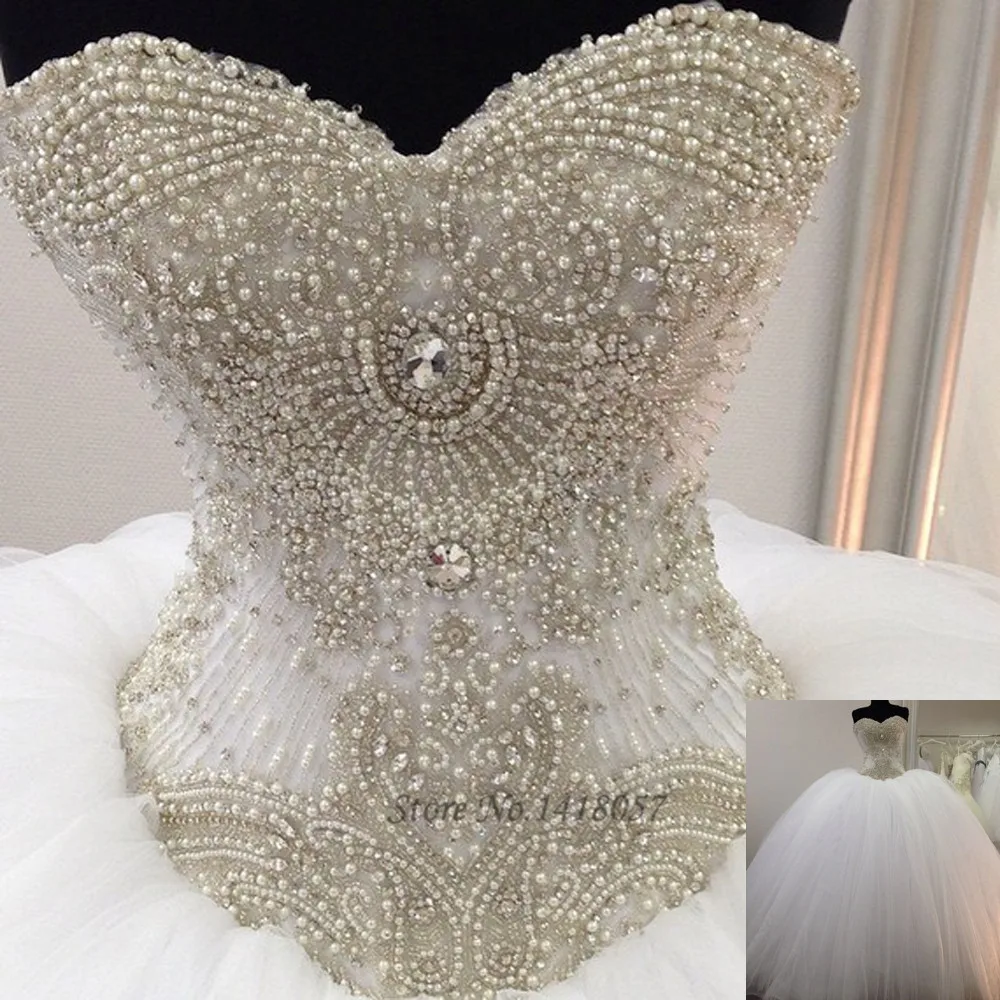 Rhinestones Ball Gown Luxury Wedding Dresses Beaded 2015 Tulle Lace Up  Custom Made Wedding Gowns Floor Length Vestidos De Noivas - Wedding Dresses  - AliExpress