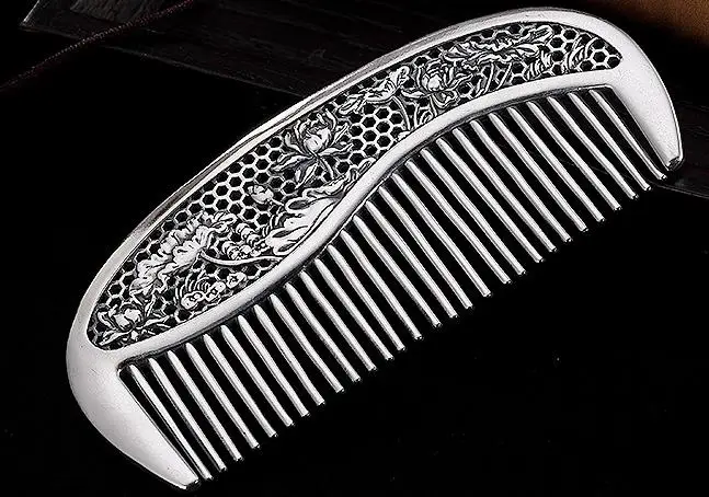 

JOOCHEER Sterling S999 999 silver lotus hollow out hair comb haircomb 45*95MM