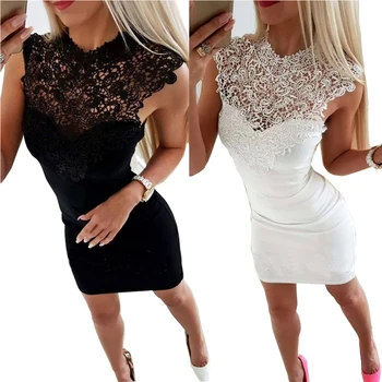 

New Brand Women Sexy Lace Bandage Bodycon Slim Dress Clubwear Evening Party Sleeveless Sheath Short Dress S-XXL
