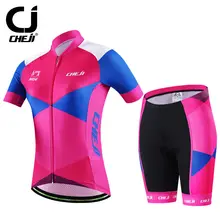 Reflective CHEJI Blade Women’s Cycling Jersey Shorts Kit Bike Clothing Short Set Pink Ladies’ Bicycle Shirts and MTB Shorts Pad