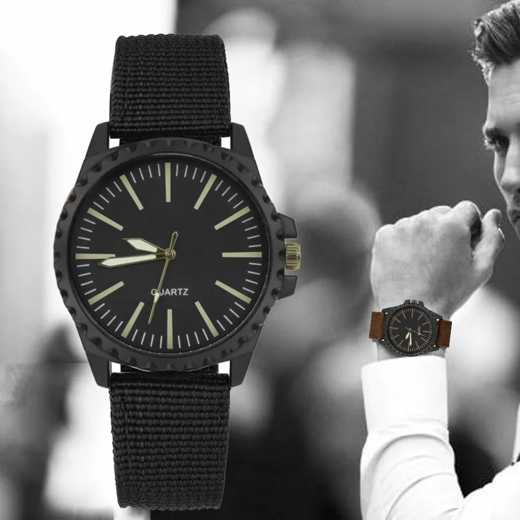 

Fashion Casual New Men Watch Retro Design Pin Buckle Business Nylon Band Analog Alloy Mens Clock Quartz Wrist Watches relogio