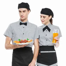(5 get 15% off,10 get apron)Man/woman short sleeve coffee shop restaurant hotel waiter shirt uniform work wear work clothes