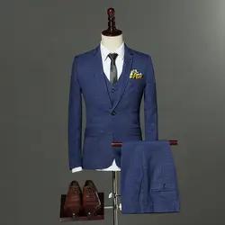 Хорошее качество мужской костюм 2019 Мода три штуки костюм Slim Fit одной кнопки плед мужской строгий костюм комплект M-3XL (куртка + брюки + жилет)