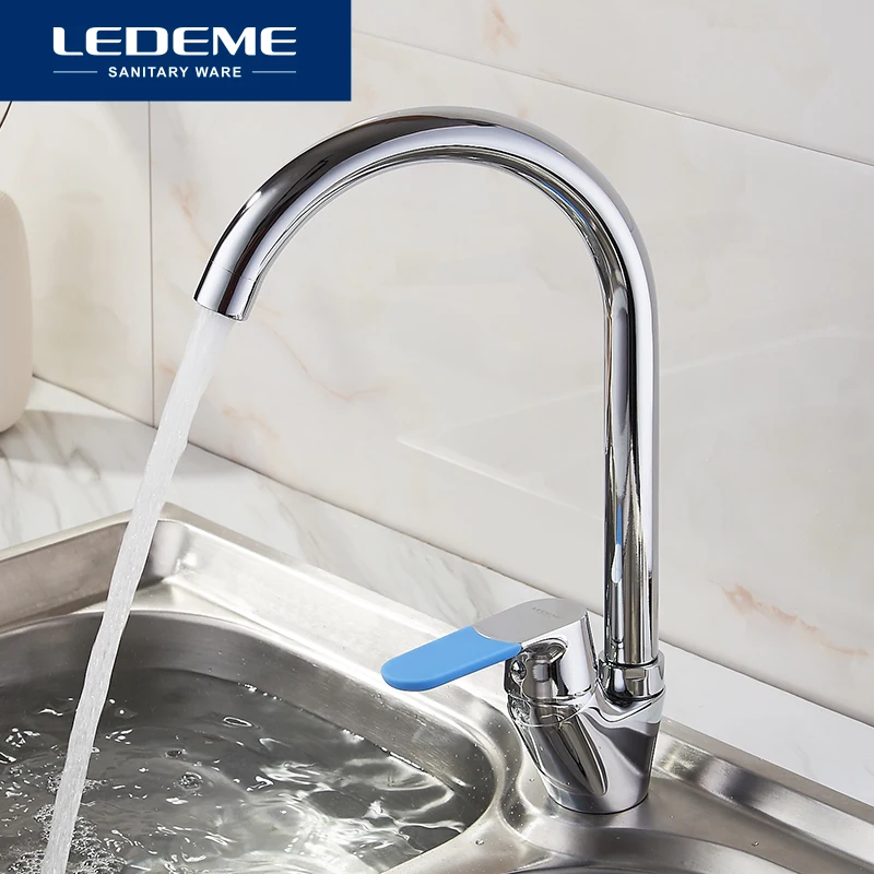 LEDEME Смеситель для кухни высокий с гайкой латунь Цвет: хром 7 цв. ручек L5953-2 |