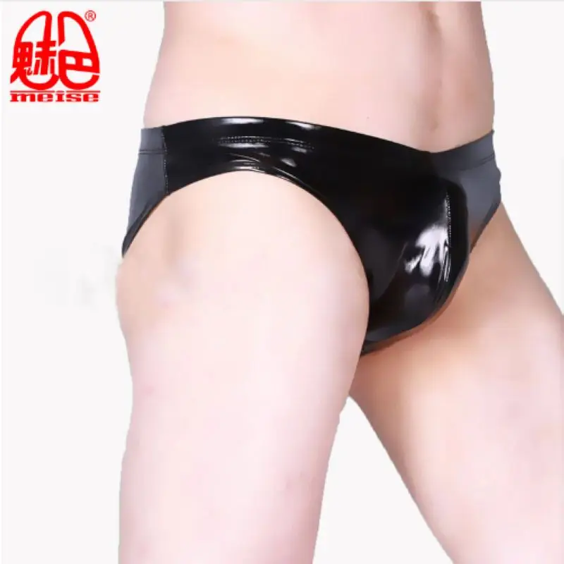 

Stylish Sexy Men PVC Patent Leather PU Package Hip U Convex Pouch Shorts G-string Low Waist Thong Guy Shiny Erotic Underware