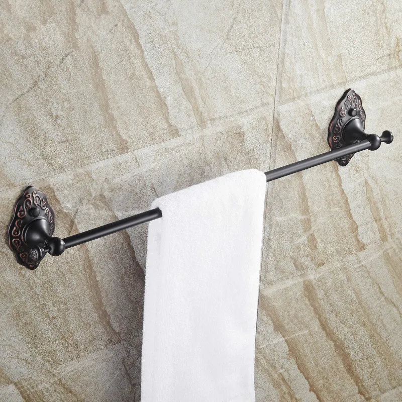 Black Oil Bronze Finish Antique Towel Bar Single Rod Hanging Bathroom
