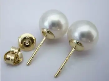 

Free shipping Top Quality 7.5-8 MM real round SOUTH SEA white PEARL EARRINGS 14