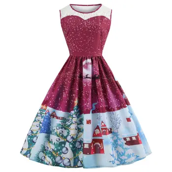 

Autumn Winter Christmas Dress Women costume Fashion Snow Print Dresses Sleeveless Casual Elegant Party Dress Vestidos