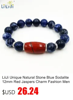 LiiJi уникальный природный камень Синий Содалит 12 мм красные яшмы Шарм Модный браслет для мужчин: около 21 см/8,25 дюйм(ов