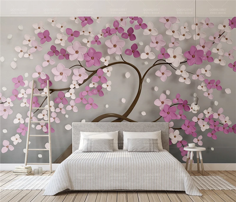 Custom Any Size 3D Mural Wallpaper New 3d Purple Flower A Tree Home Decor Living Room Wall Covering