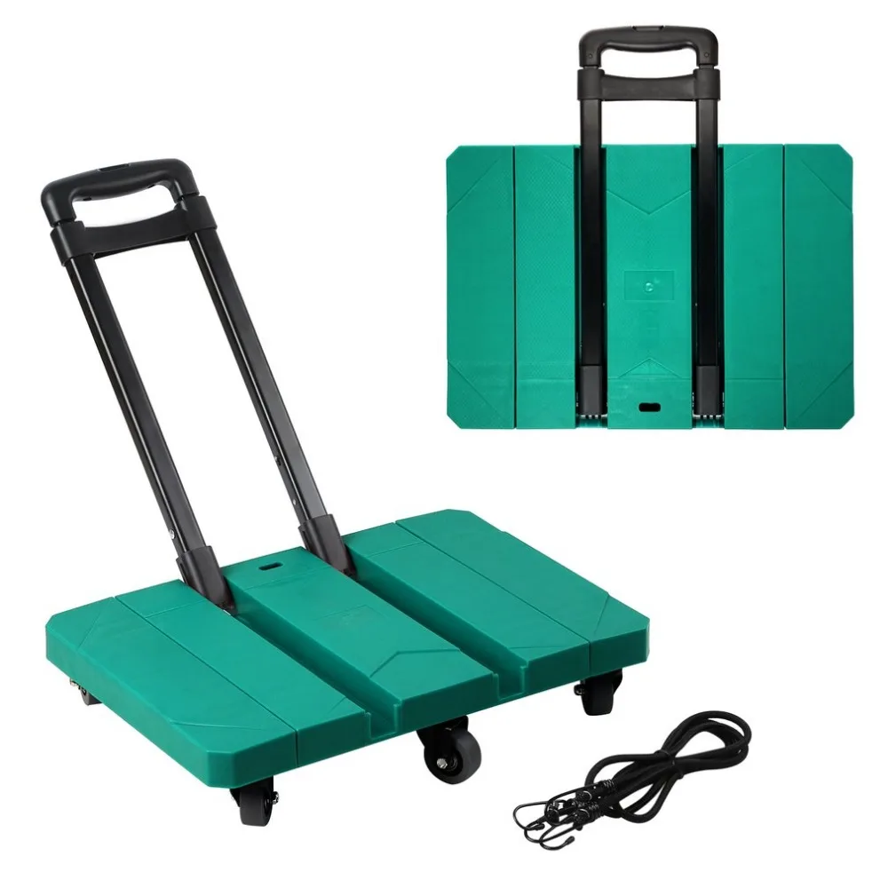 

Foldable Extendable Hand Truck Trolley 6-Universal-Wheel Flat Luggage Cart with Telescopic Stainless Steel Three-fold Handle