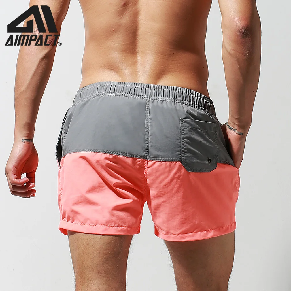Aimpact быстросохнущие мужские шорты с подкладкой, сексуальные Лоскутные плавки для серфинга, пляжная одежда, спортивные гибридные шорты для бега