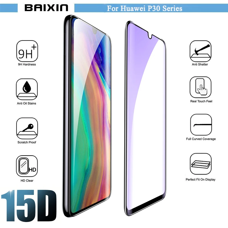 

Baixin 15D Full Cover Screen Protector Tempered Glass For Huawei P30 Lite Pro 9H Hardness Protector Film For Huawei P30 Lite Pro