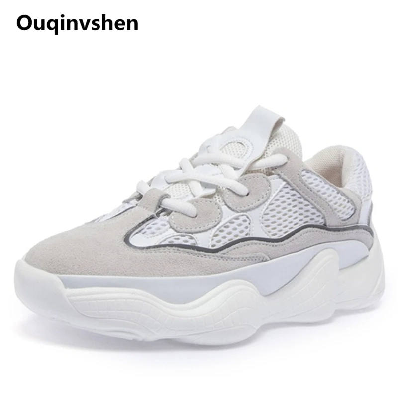 

Ouqinvshen Cow Suede Woman Shoes 2018 Spring Off White Fashion Round Toe Women Sneakers Mixed Colors Lace Shoes Platform Shoes
