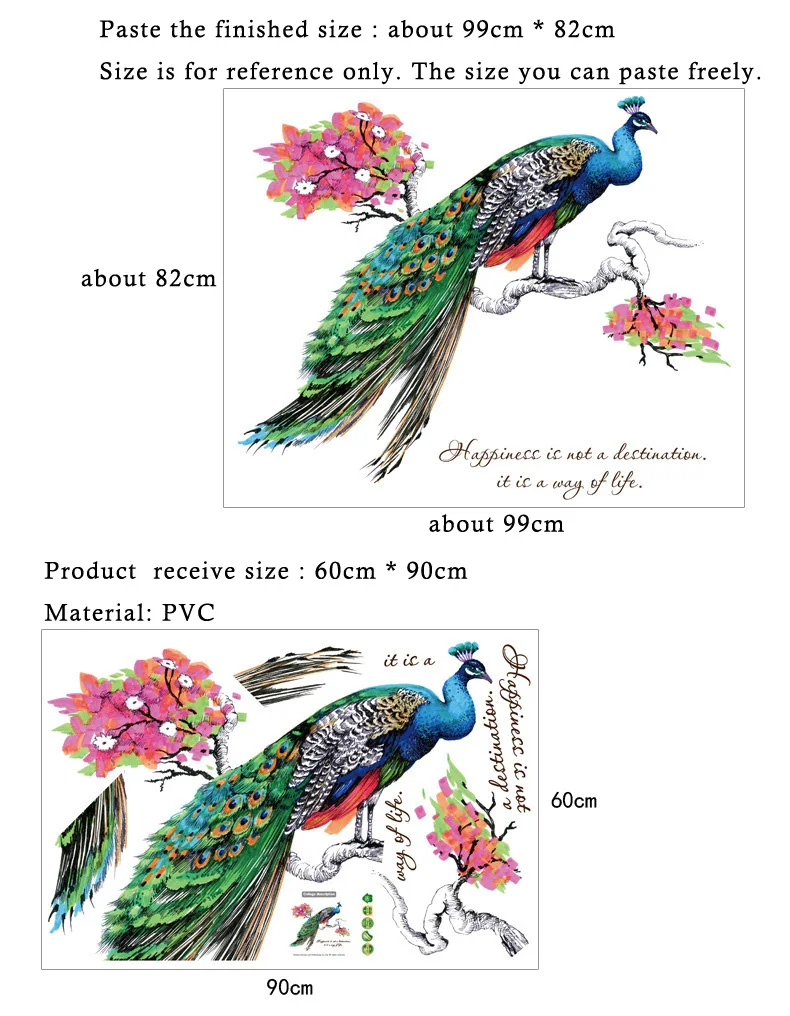Красочный павлин на ветка дерева Наклейка на стену наклейки гостиной спальни украшения фон Фреска съемные художественные наклейки