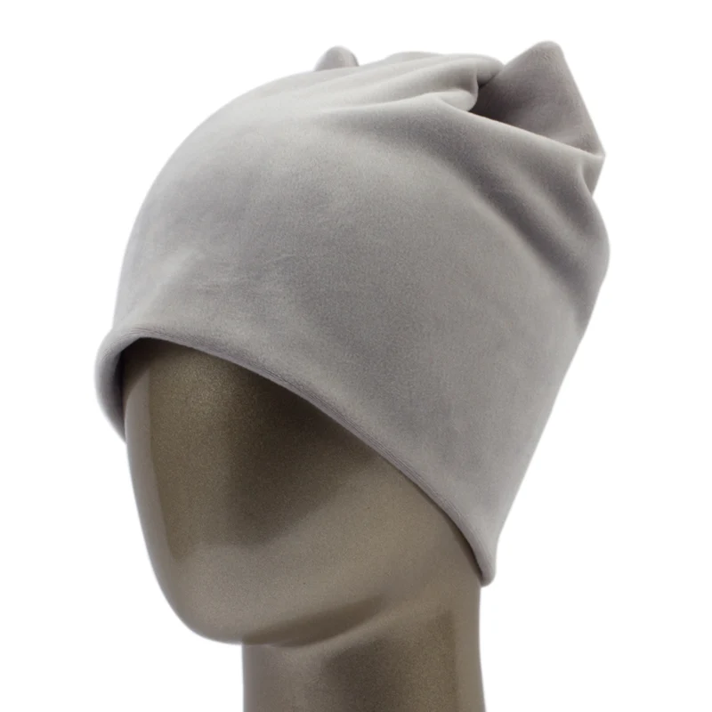 Light Grey Geebro зимняя женская велюровая клетчатая вязаная шапка с ушами, Весенняя теплая вязаная шапка для женщин Skullies, женская шапка для девочек, JS283 - Цвет: Light Grey