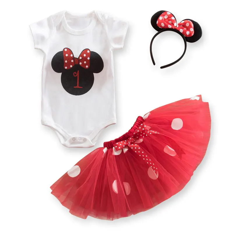 Minnie Dress Baby With Cute Mouse Headband 1 Year Girl Baby Birthday Dress 2nd Birthday Outfit Cartoon Minnie Dresses For Babies - Цвет: 1T