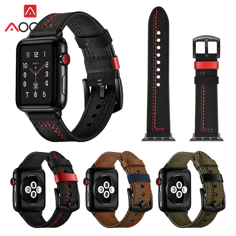 Ремешок для часов Crazy Horse из натуральной кожи Apple Watch 38 мм 42 40 44 линии сменный