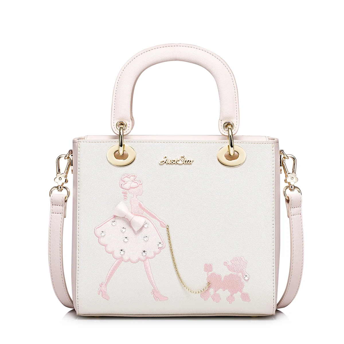 

2017 Summer Women luxury Chains Leather Top-Handle Handicraft Ladies Walking dogs Embroidery Shoulder Bag Smile Shoulder Handbag