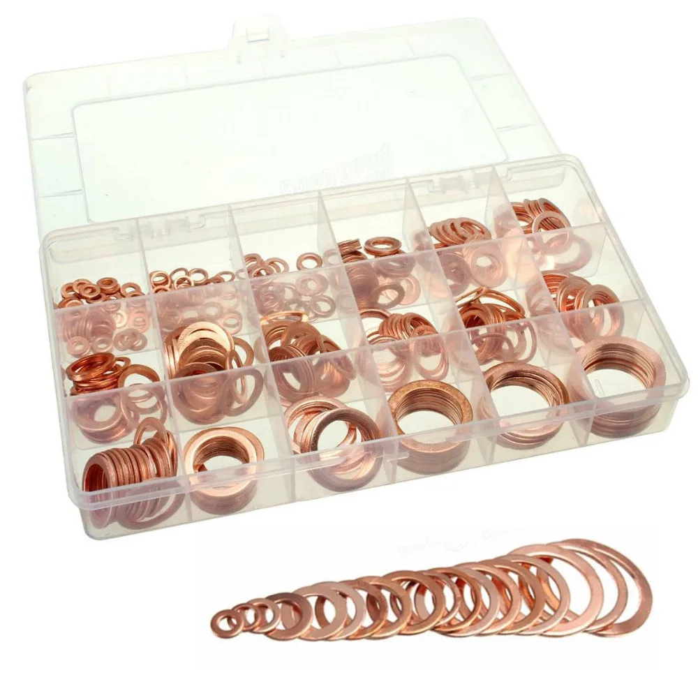 

395pcs 10 Sizes Metric Copper Flat Ring Washer Gaskets Assortment Kit