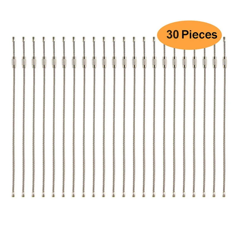 

30 pcs Stainless Steel Keychain Cable Keyring Wire Key Ring Twist Barrel Key Chain Open Loop keyring Holder Keyfob (Length 11cm)