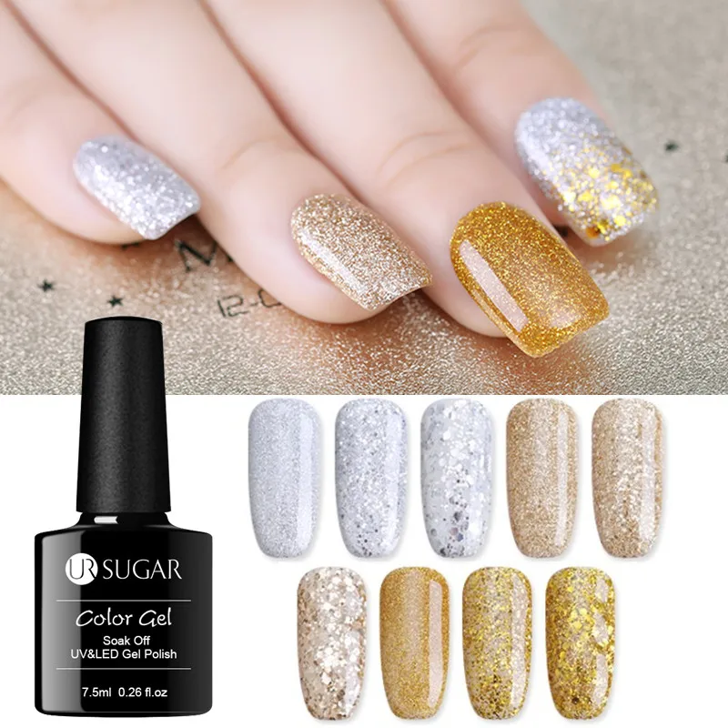 

UR SUGAR Champagne Gold Silver Gel 7.5ml Super Shine Glitter Shining Platinum Manicure Soak Off UV Gel Polish Lacquer Varnishes