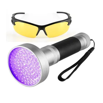 

UV flashlight Torch Light Ultraviolet Light Blacklight UV Lamp AA Battery with goggle for Detection Checker Marker SY100led