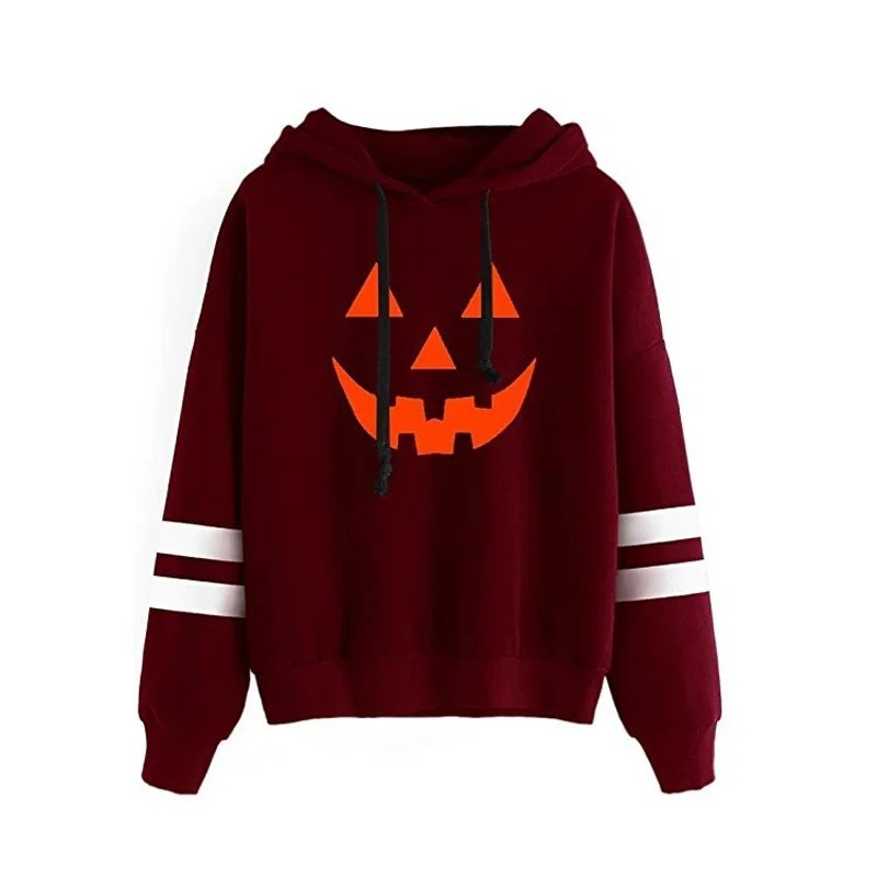 Harajuku пуловер Толстовка Осень и Зима Хэллоуин Тыква печати плюс бархат с капюшоном женщина готический