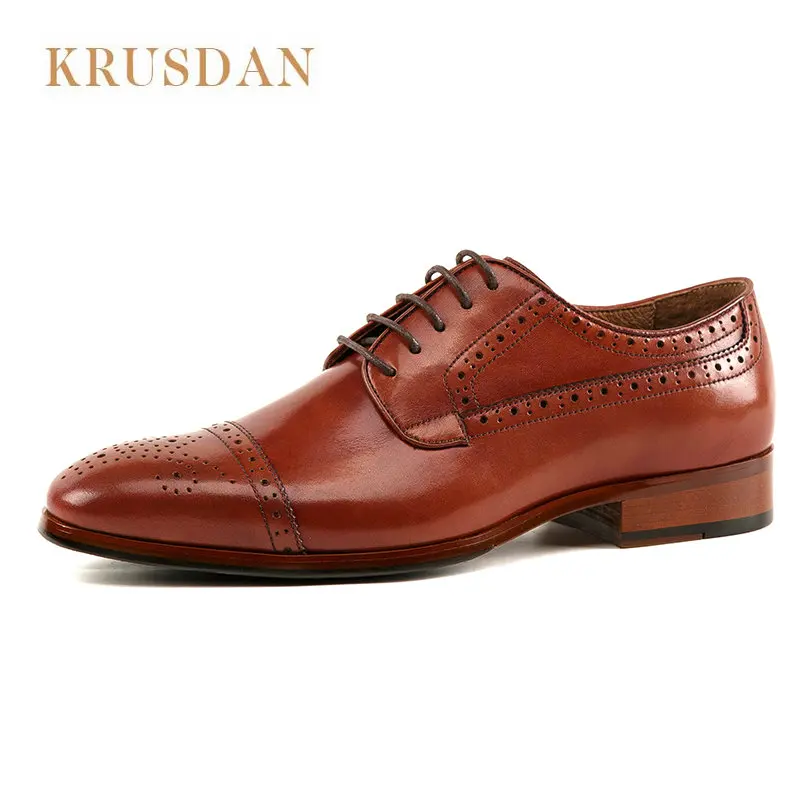 KRUSDAN Brand Full Grain Leather Business Men Dress Shoes