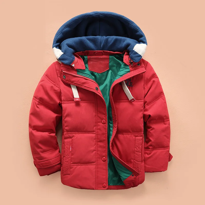 2018 детские пуховики и парки зимняя детская верхняя одежда мальчиков Повседневное теплая куртка с капюшоном для мальчиков, однотонные