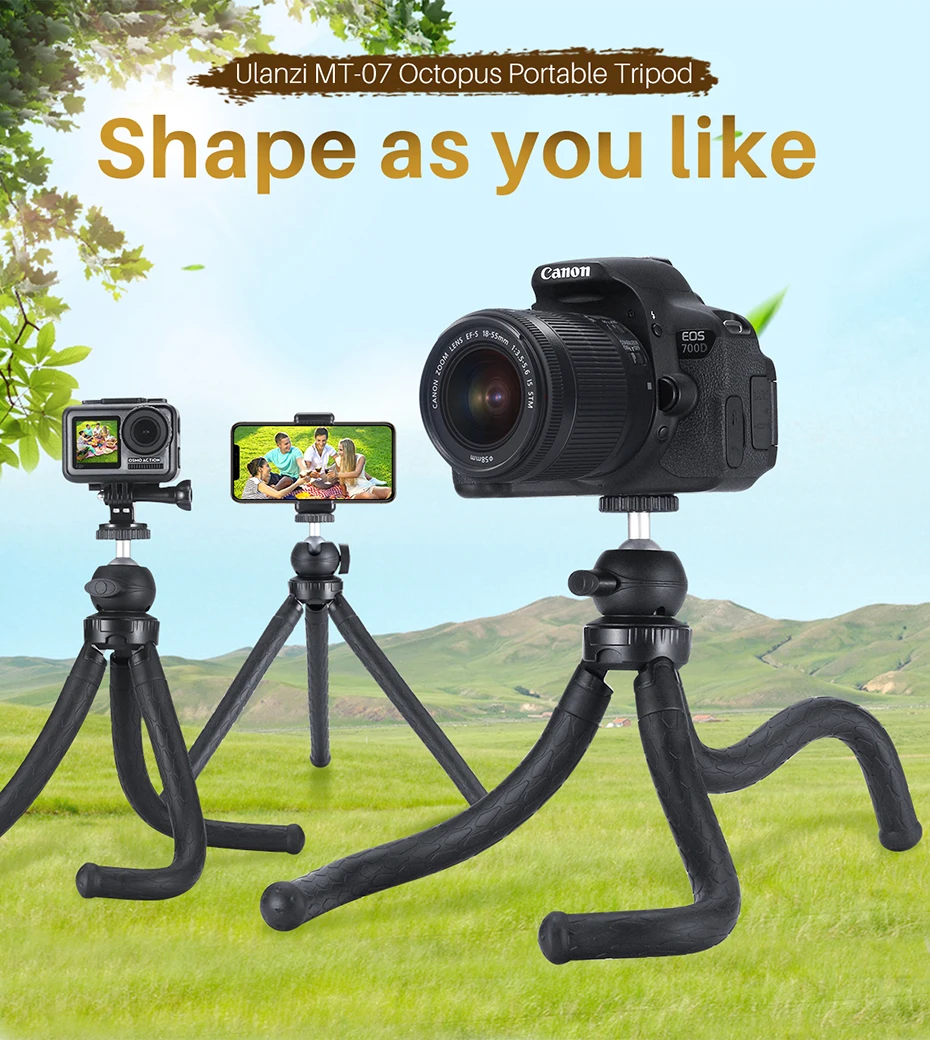 Штатив Ulanzi MT-07 Octopus FlexibleTripod со съемной шаровой головкой на 360 ° с держателем для телефона для iPhone X XS Max 8 huawei samsung Gopro