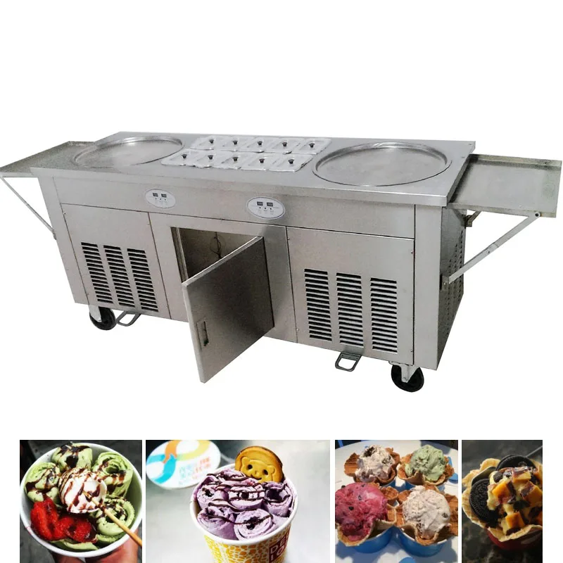 Double Pots Commercial Fried Ice Cream Machine Make Roll Ice Cream Ice Frying Machine Roll Ice Cream Maker Three Compressor