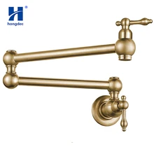 Hongdec двойные ручки горшок наполнитель складной кран латунь Кухня Раковина кран Матовый золото только холодной воды