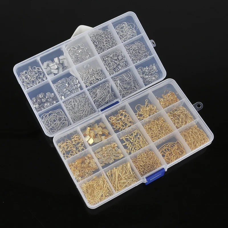 

15 Mixed Style Gold/Sliver Metal Sewing Tool Accessories Kit Box Set DIY Fashion Jewelry Making Findings Accessories