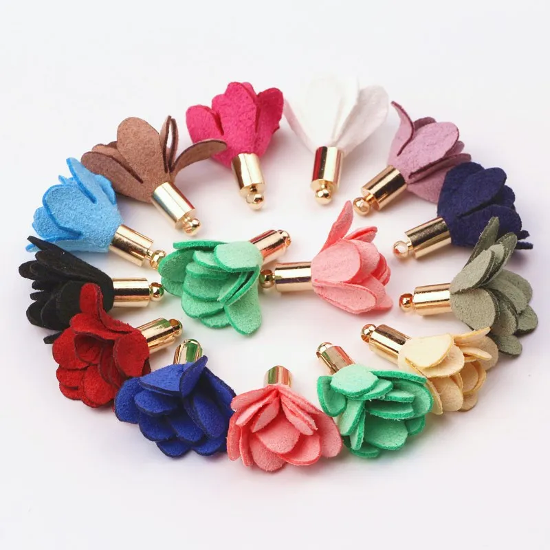 

100 шт Смешанные цвета 25 мм золото Топ цветок замша кисточкой Подвески для изготовление браслета ожерелья серьги аксессуары