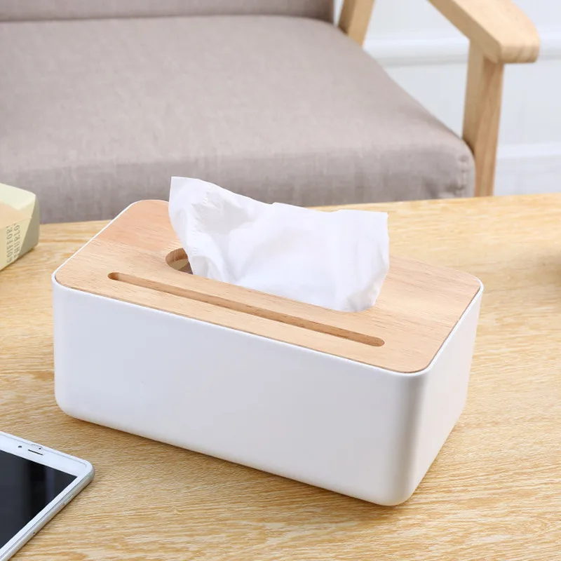  Plastic Tissue Box With Wood Cover Solid Wood Napkin Holder Case Simple Stylish Handkerchief Box Wh