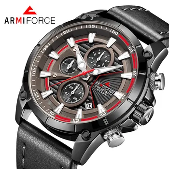 

Top Luxury Brand ARMIFORCE Mens Fashion casual Quartz Watch Men's Military Leather Waterproof Sport Wristwatch Relogio Masculino