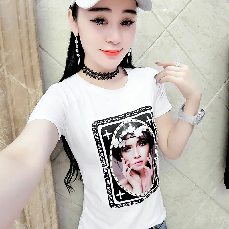 В Корейском стиле Harajuku Новое лето девушка печати женский футболка короткий рукав