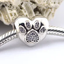 Подходит для Pandora шармы браслеты лапа бусины с четким CZ стерлингового серебра 925 ювелирные изделия