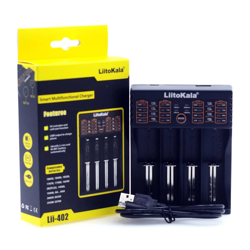 

Liitokala Lii-100 202 402 18650 charger 1.2V 3.7V 3.2V 3.85V AA / AAA 26650 14500 16340 25500 NiMH lithium battery smart charger