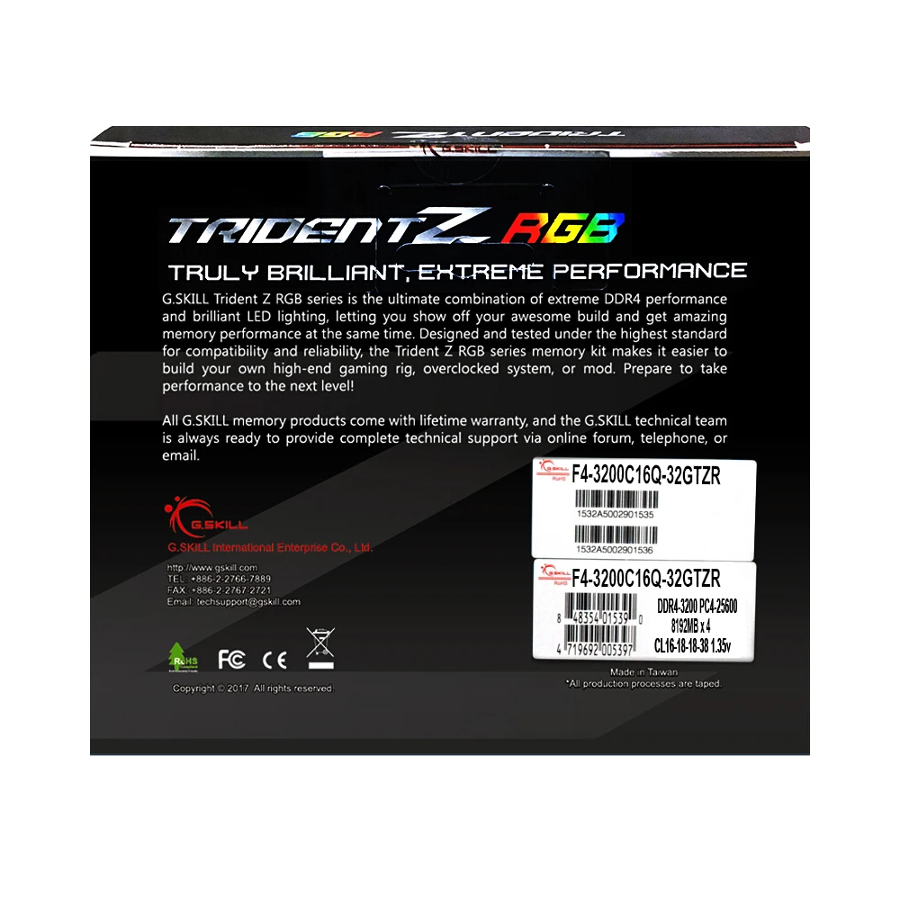 G. SKILL TridentZ RGB Серия 32 Гб(4x8 ГБ) DDR4 3200 МГц F4-3200C16Q-32GTZR ОЗУ для ПК настольный компьютер DDR4 память 16-18-18-38