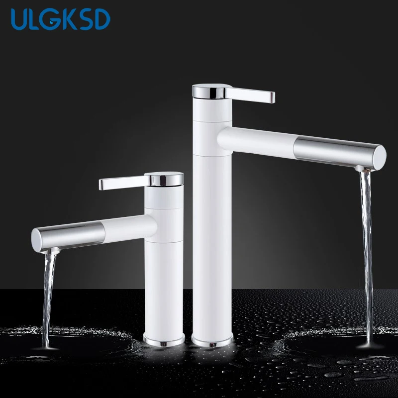 

ULGKSD Basin Faucet Single Handle White Plant Hot and Cold Mixer Tap Ceramic Mixing Valve Para Bathroom Faucets