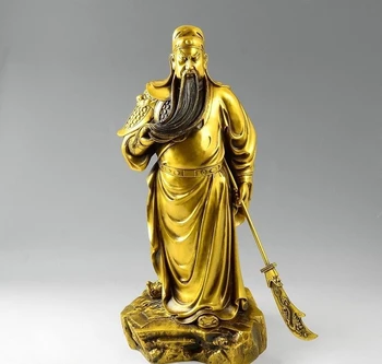 

free shipping China Brass Copper Dragon Sword Guan Gong Guan Yu Buddha God Bodhisattva Statue