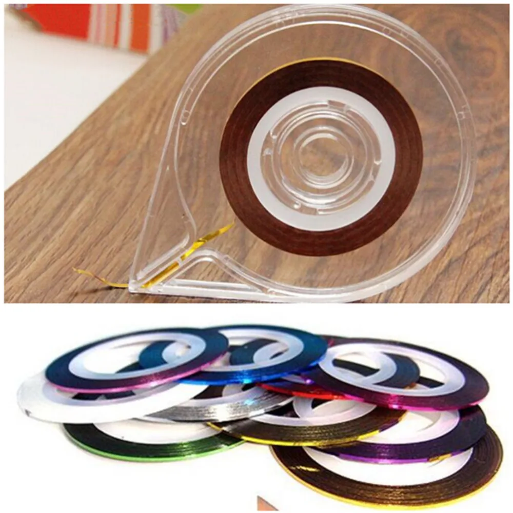 

New Colors Rolls Metallic Striping Tape Line DIY Nail Art Tips Sticker Decoration Manicure Tools With a Sticker Box Holder