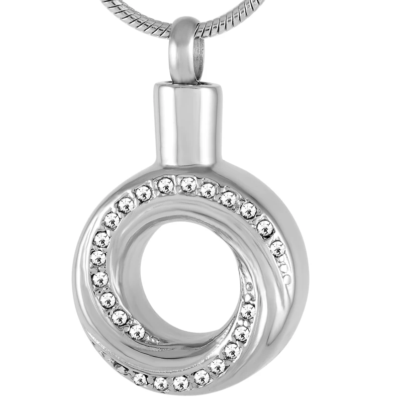 

IJD9228 Silver/Gold/Rose gold 316L Stainless Steel Crystal Circle Memorial Urn Jewelry Hold Ashes Keepsake Cremation Necklace