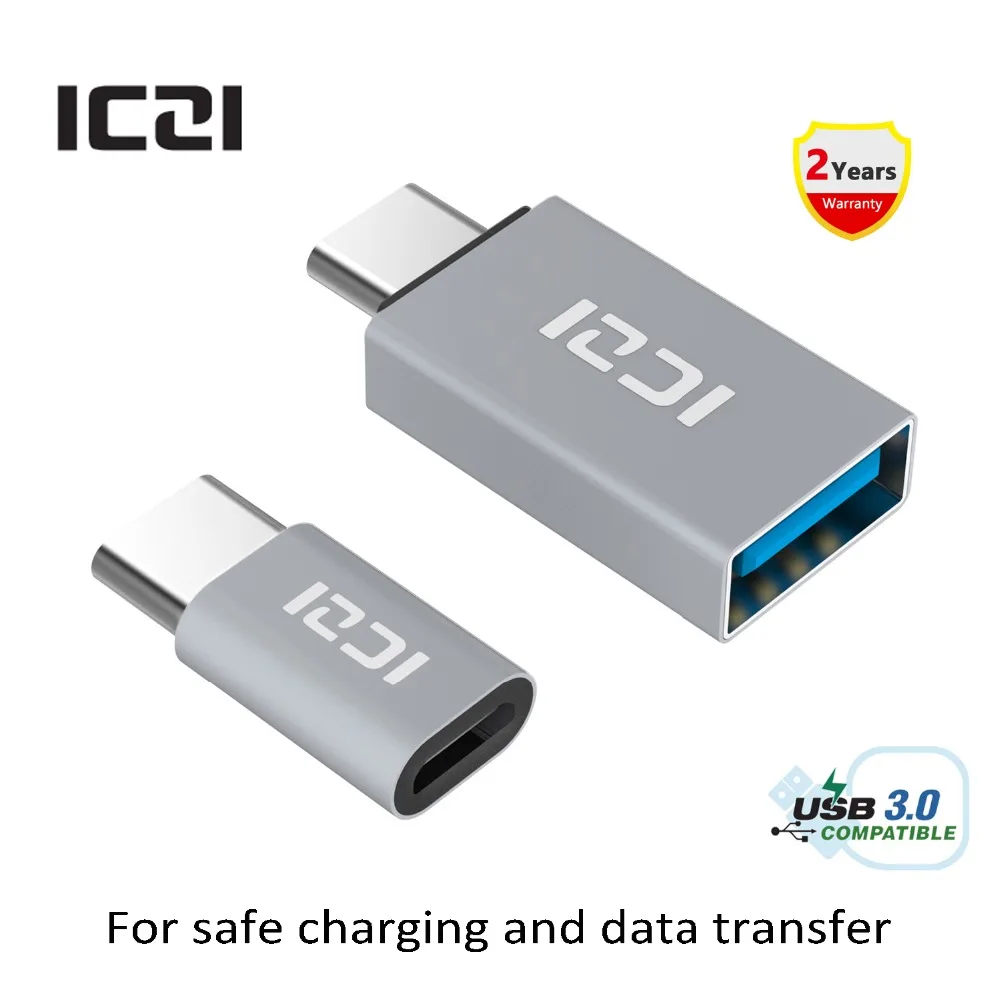 ICZI 2 PCS USB 3.1 Type C Male to Micro USB Female Adapter + USB 3.1 Type C Male to USB 3.0 Female OTG Adapter Converter