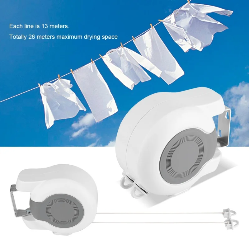 New 13m Clotheslines Wall Mounted Retractable Double Clothes Drying ...